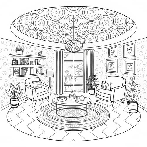 Groovy Circular Living Room Coloring Page