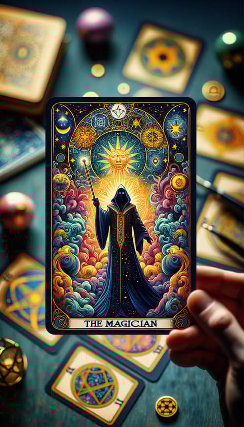 The Magician Tarot Card - Mystical Figure and Celestial Elements