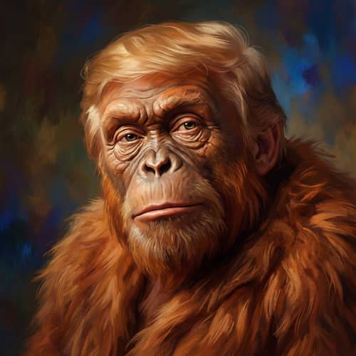 Stylized Trump Portrait with Orangutan Features Stylized Trump Portrait with Orangutan Features