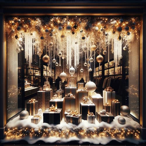 Luxurious Christmas Storefront with Elegant Gift Displays