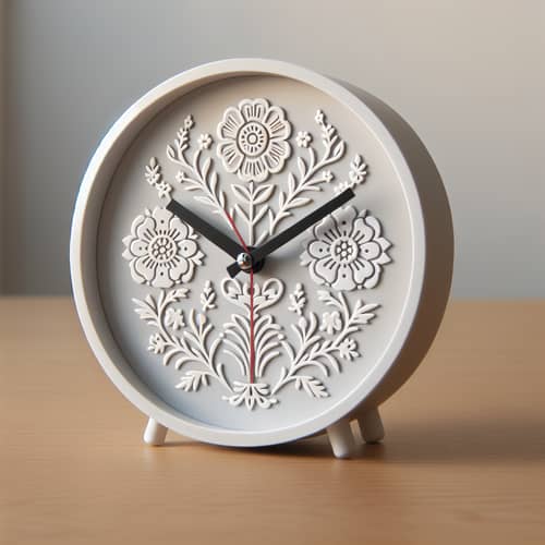 Modern Minimalist Table Clock with Floral Design