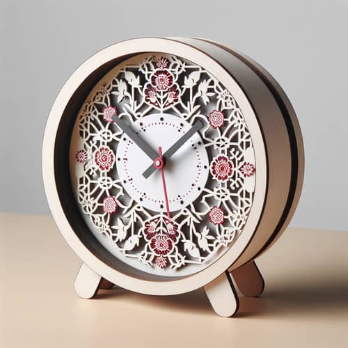 Modern Minimalist Table Clock with Russian Embroidery