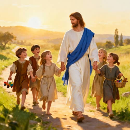 Jesus Walking with Children: A Heartwarming Image Jesus Walking with Children: A Heartwarming Image