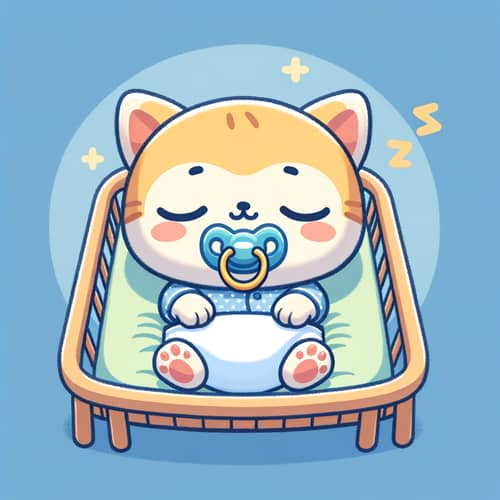 Adorable Newborn Animated Kitten in Diaper Sleeping Peacefully