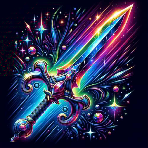 Gaming Rainbow Sword Neon Art - Vibrant Design
