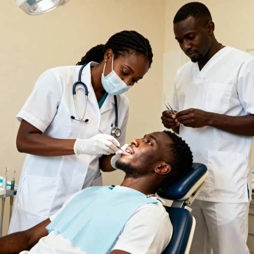 African Woman Dentist Helping Patients in Uniform African Woman Dentist Helping Patients in Uniform