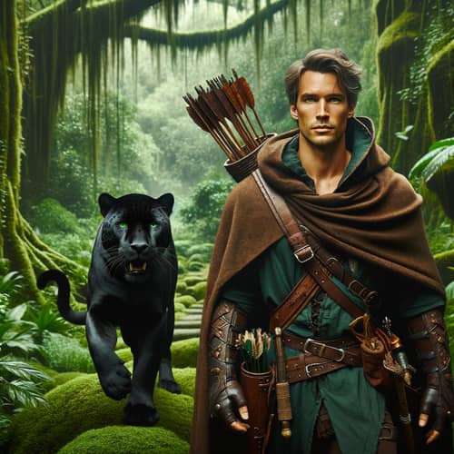 D&D Universe Ranger with Black Jaguar in Lush Forest