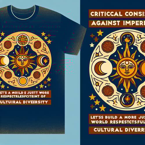 Nature Symbols T-Shirts: Sun, Moon, Stars in Warm Tones on Blue