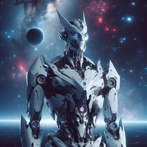 Futuristic Gundam Robot in Outer Space