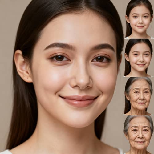Timeless Beauty: Age Progression of a 25-Year-Old Woman Timeless Beauty: Age Progression of a 25-Year-Old Woman