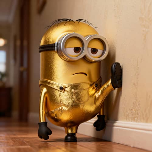Sad Gold Minion with Leg Up on Wall Sad Gold Minion with Leg Up on Wall