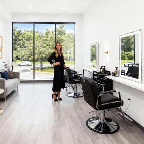 Elegant Salon Suite with Happy Lady Owner