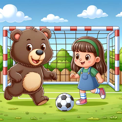 Girl and Bear Playing Soccer in Yard | Fun Cartoon Game