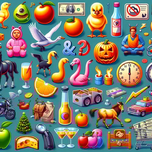 Colorful and Distinct Elements Artwork - Vibrant Chick, Swans, Money Symbols