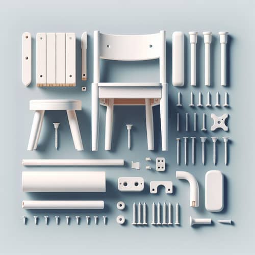 White Plastic and Wood Chair Components | Exploded View