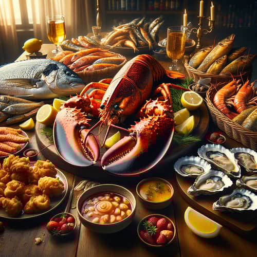 Delicious Seafood Feast on Polished Table