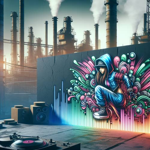 Graffiti Girl Amid Industrial City | Breakbeat Artwork