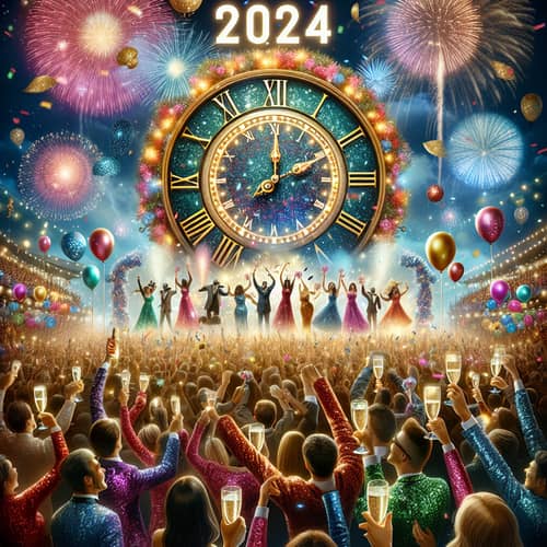 Happy New Year 2024 Countdown Celebration with Fireworks