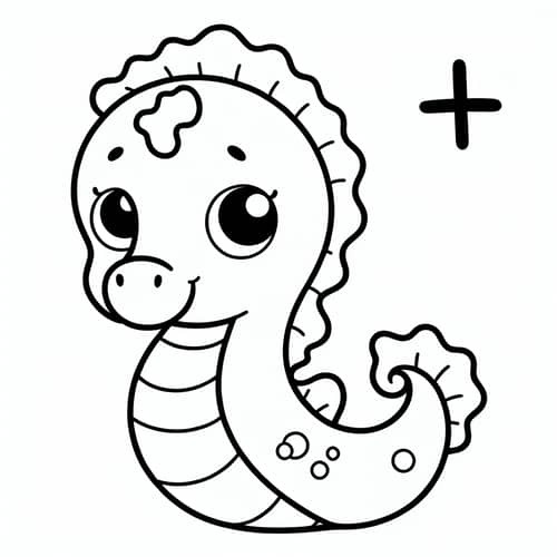 Cute Sea Horse Coloring Page for 1-Year-Olds