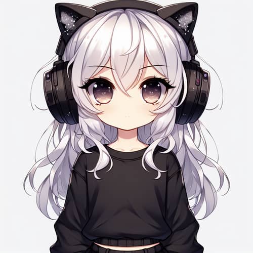 Manga-Style Chibi Girl with White Hair and Brown Eyes