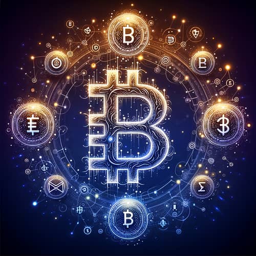 Stylized Digital Ruble Logo with Blockchain Symbols