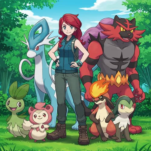 Pokemon Trainer with Steenee and Legendary Pokémon