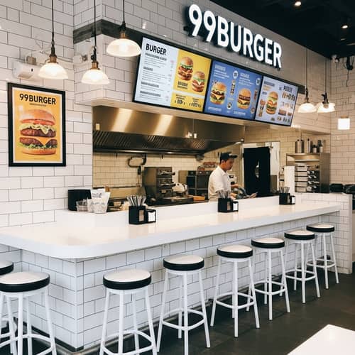 99burger: Modern White and Black Interior Design