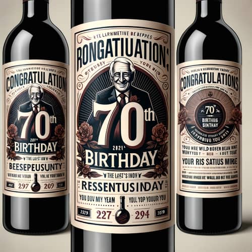 Elegant 70th Birthday Wine Bottle Label Design
