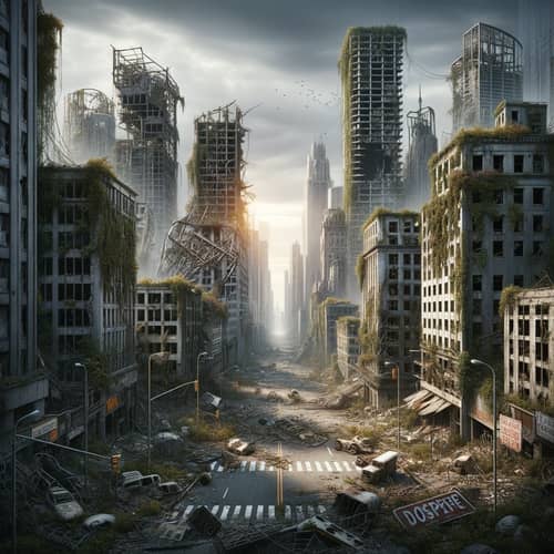 Apocalyptic Cityscape Reclaimed by Nature | Symbol of Growth & Decay