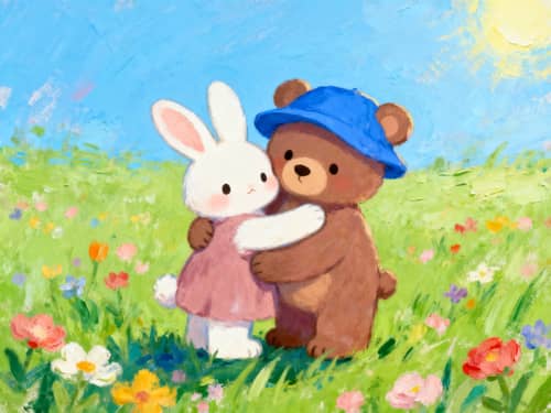 Adorable Bunny and Bear Art Print Adorable Bunny and Bear Art Print