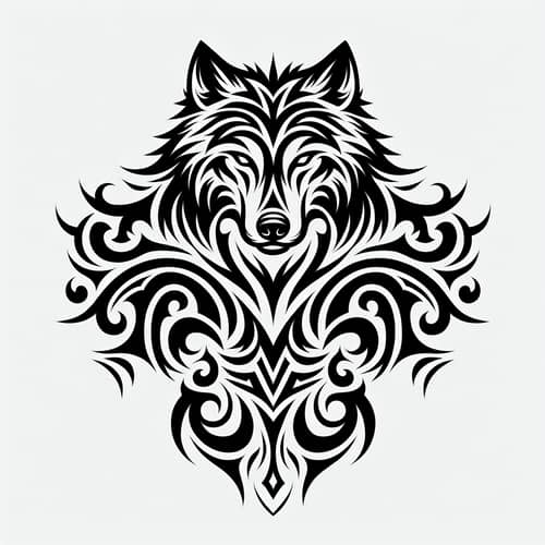 Tribal Wolf Tattoo Design for Men's Chest - Monochromatic Art
