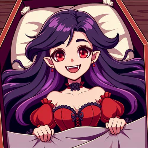 Cheerful Vampire Girl in Red Dress | Playful Supernatural Vibe