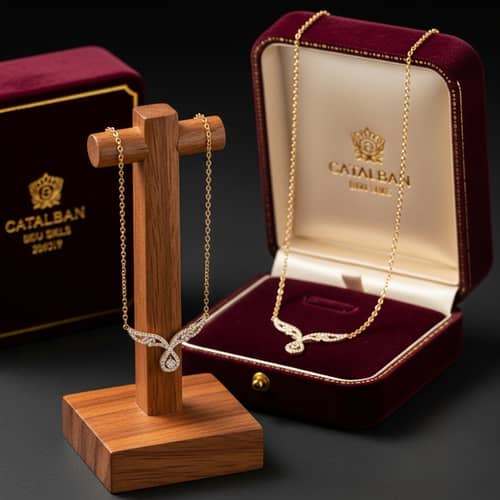 Elegant Luxury Necklace Displayed on Wooden Furniture