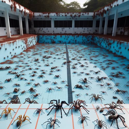 Swimming Pool Filled with Spiders