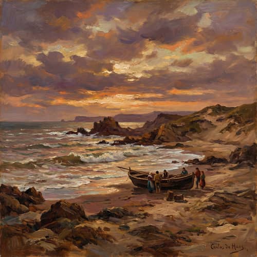 Beach Sunset in Carlos de Haes Style Beach Sunset in Carlos de Haes Style