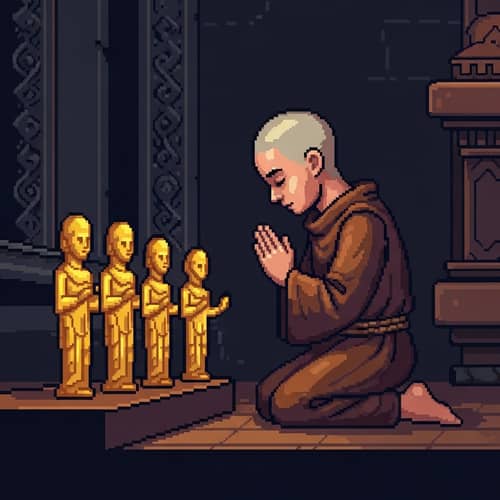 Acolyte Kneeling in Prayer - Pixel Art