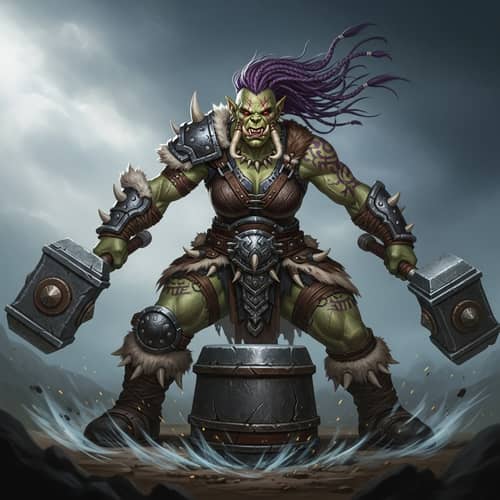 Fierce Female Orc Barbarian with Warhammers