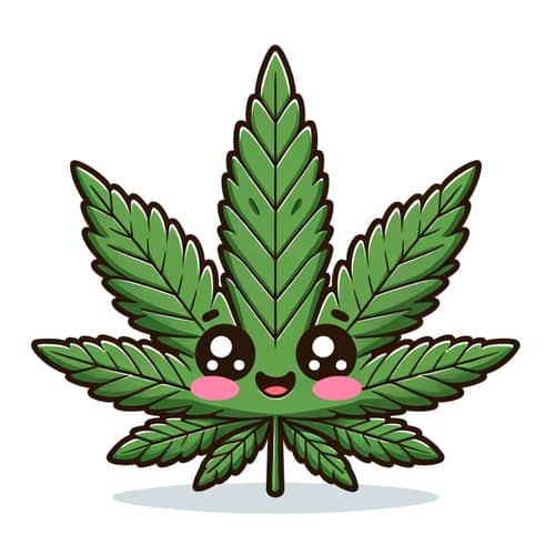 Cute Cannabis Leaf Illustration with Smiling Kawaii Style