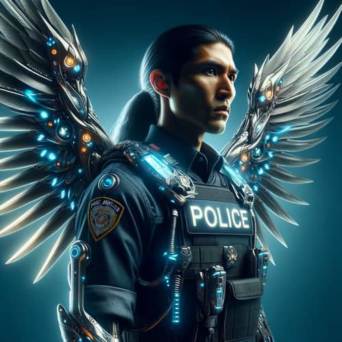 Cyberpunk Native American Officer with Jetpack