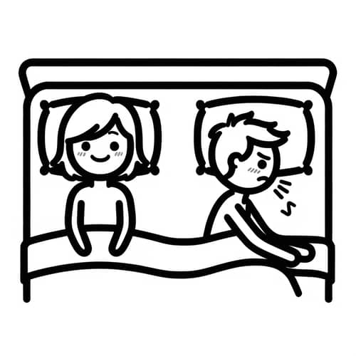 Charming Girl and Uncomfortable Guy Stick Figures in Bed