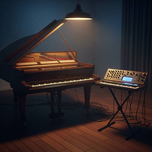 Piano and Synthesizer in a Dark Room