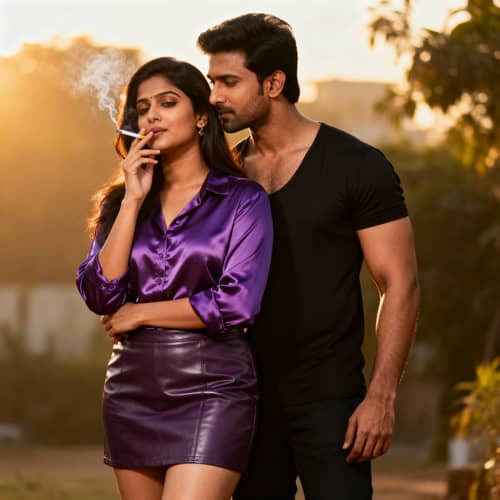 Romantic Smoking Scene: Stylish Indian Couple Romantic Smoking Scene: Stylish Indian Couple