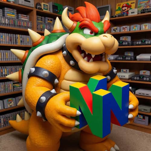 Bowser with Nintendo 64 Logo - Retro Gaming Icon Bowser with Nintendo 64 Logo - Retro Gaming Icon