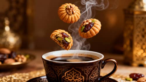 Delicious Mamool Pastry with Arabic Coffee Delicious Mamool Pastry with Arabic Coffee