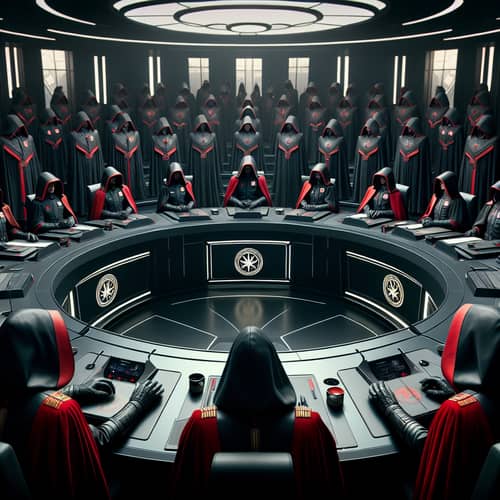 Futuristic Space Corporation Board Meeting | Sekt Executives in Black Robes
