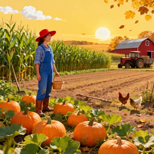 Farmer Rosa in a Vibrant Fall Farm Scene