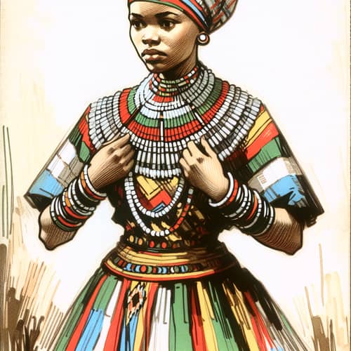 South African Girl in Traditional Costume: Soviet-Inspired Art