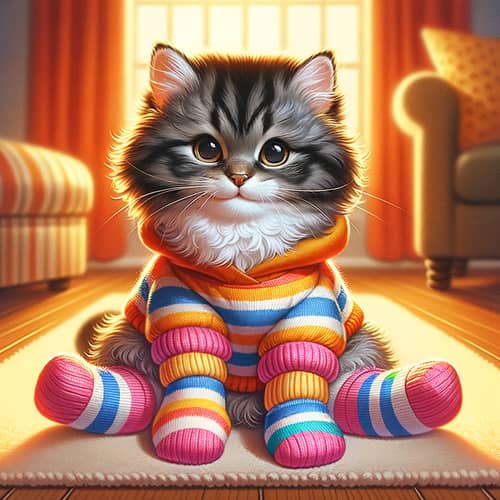 Adorable Cat in Colorful Socks | Cute Indoor Scene