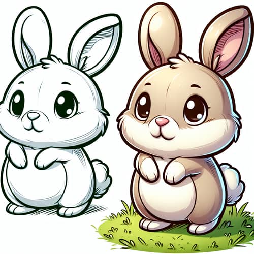 Adorable Cartoon Rabbit Design | Grass Meadow Scene