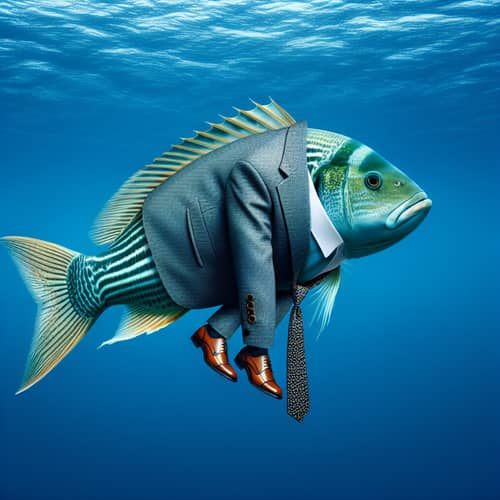 Elegant Fish in Stylish Suit Swimming in Ocean